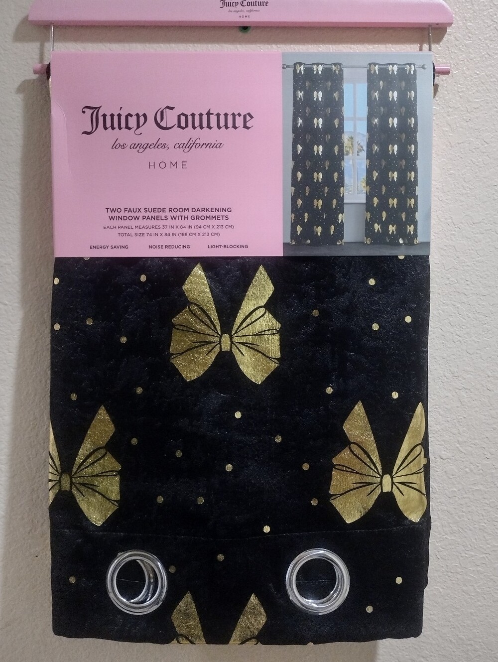 JUICY COUTURE WINDOW CURTAIN BLACK GOLD JUICY COUTURE WINDOW FAUX SUEDE PANELS